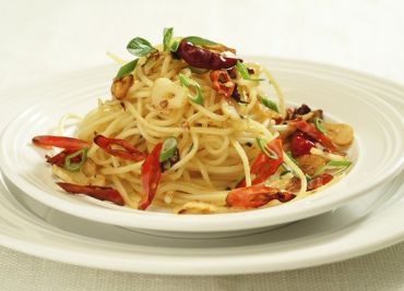 Špagety s rajčaty a papričkami
