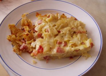 Recept Pikantní zapečené brambory s uzeným masem