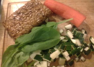 Tempeh se zeleninovou omáčkou a nudlemi