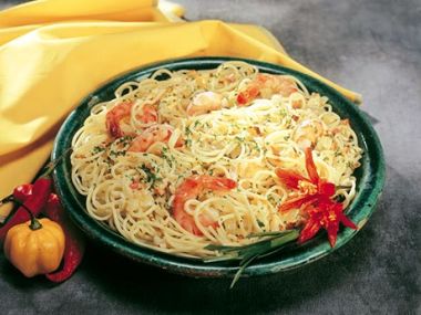 Špagety s krevetami a pálivou papričkou