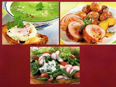 Sváteční oběd 9 - Polévka s toastem, jehněčí roláda a salát